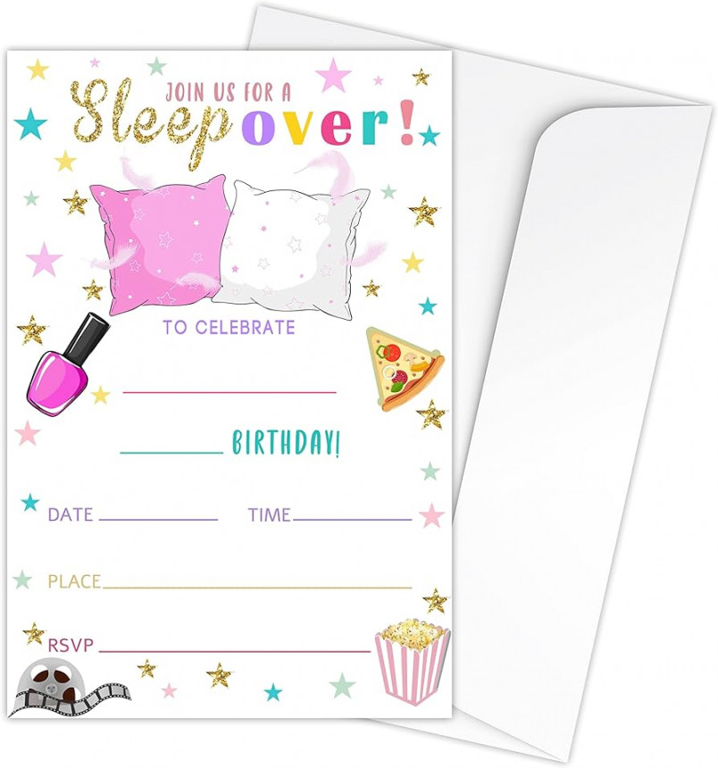 Zodvery SLEEPOVER Birthday Party Invitations - Snooze Party Supplies for  Kids, Boys or Girls -  Birthday Party Invitations to Fill In and