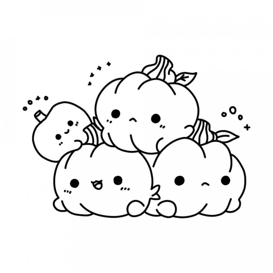 A vector of a cute kawaii pumpkins in black and white coloring