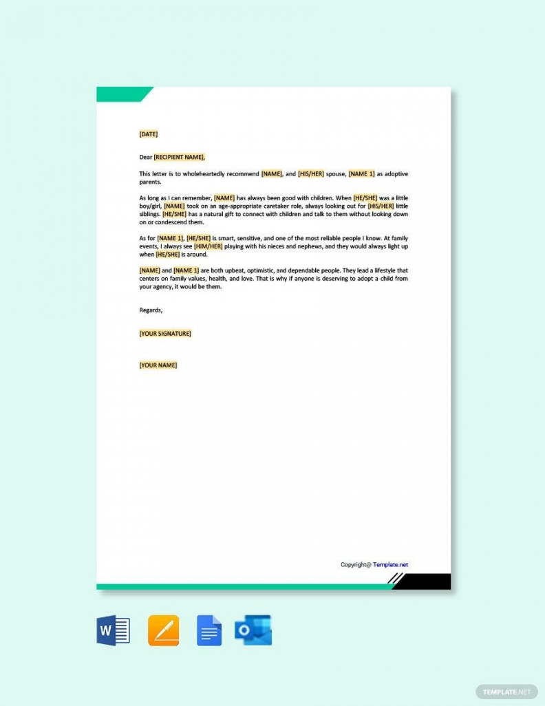 Adoption Reference Letter for Family Member - Download in Word