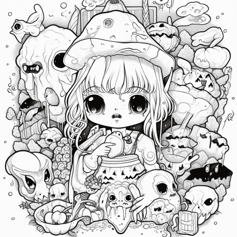 Adult printable coloring pages: + FREE creepy kawaii anime dark