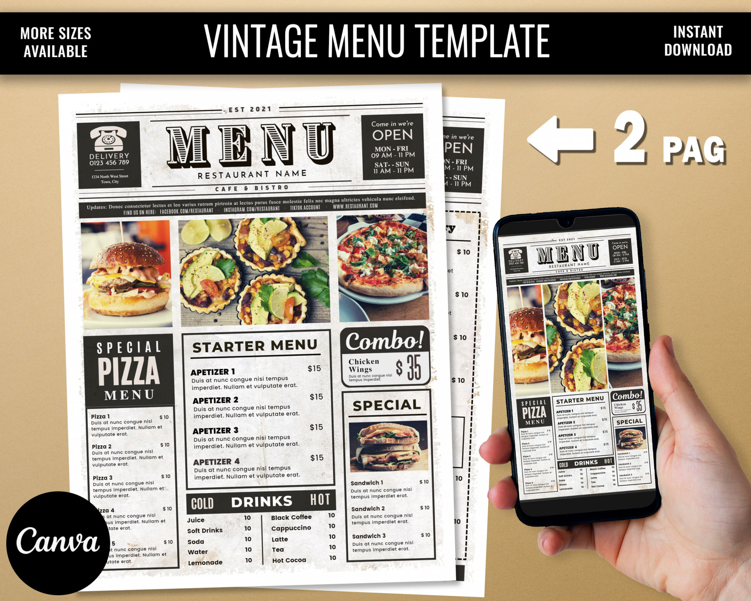 Aged Newspaper Menu Template Food Truck Menu Template Fast - Etsy