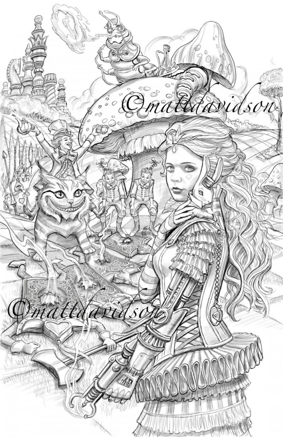 Alice in Wonderland Coloring Pages Matt Davidson Adult - Etsy Ireland