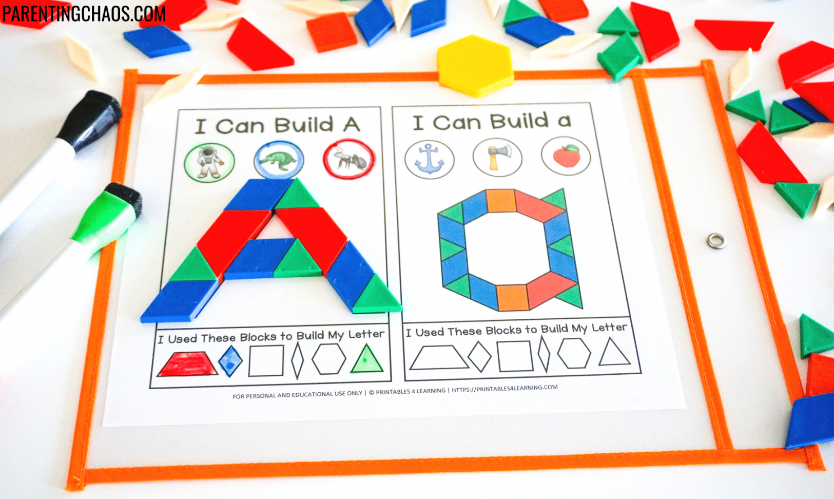 Alphabet Pattern Block Printable Task Cards ⋆ Parenting Chaos