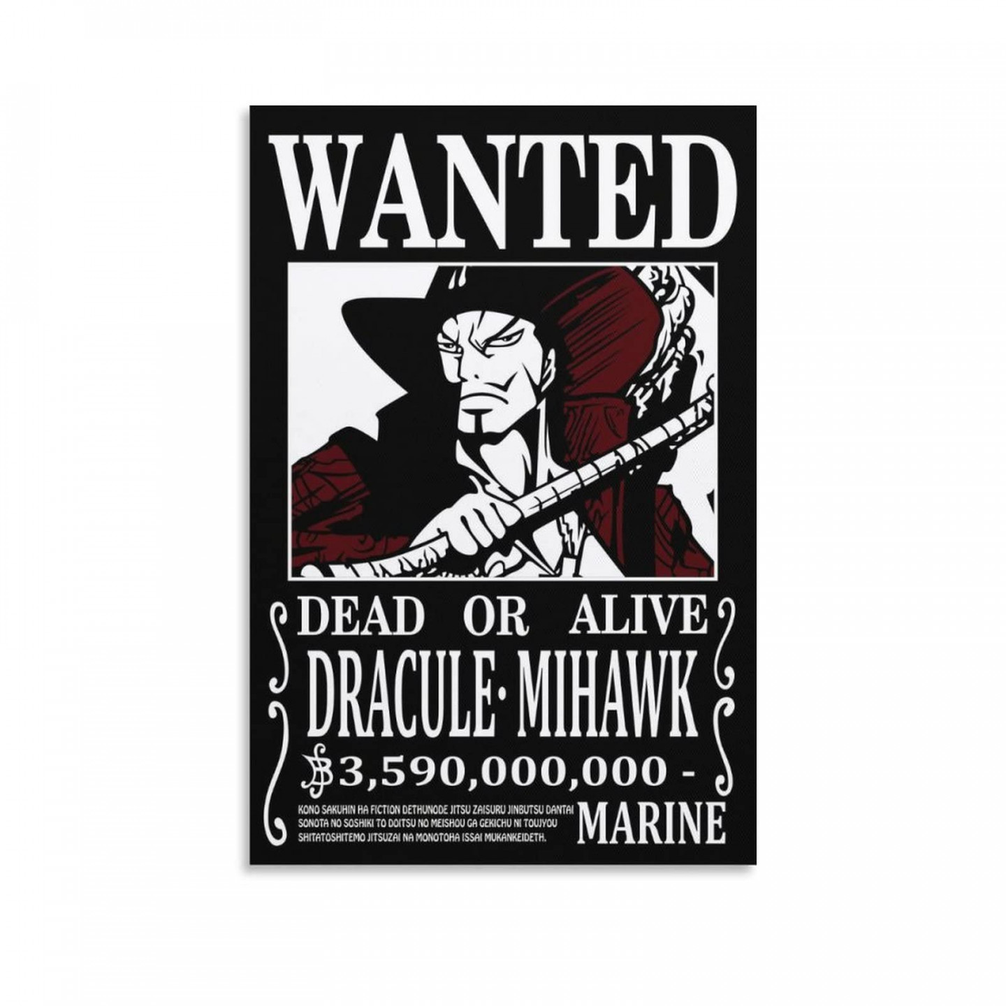 Anime One Piece Wanted Poster Mihawk  Picture Print Wall Art Poster  Painting Canvas Poster Artworks Room Aesthetic xcm