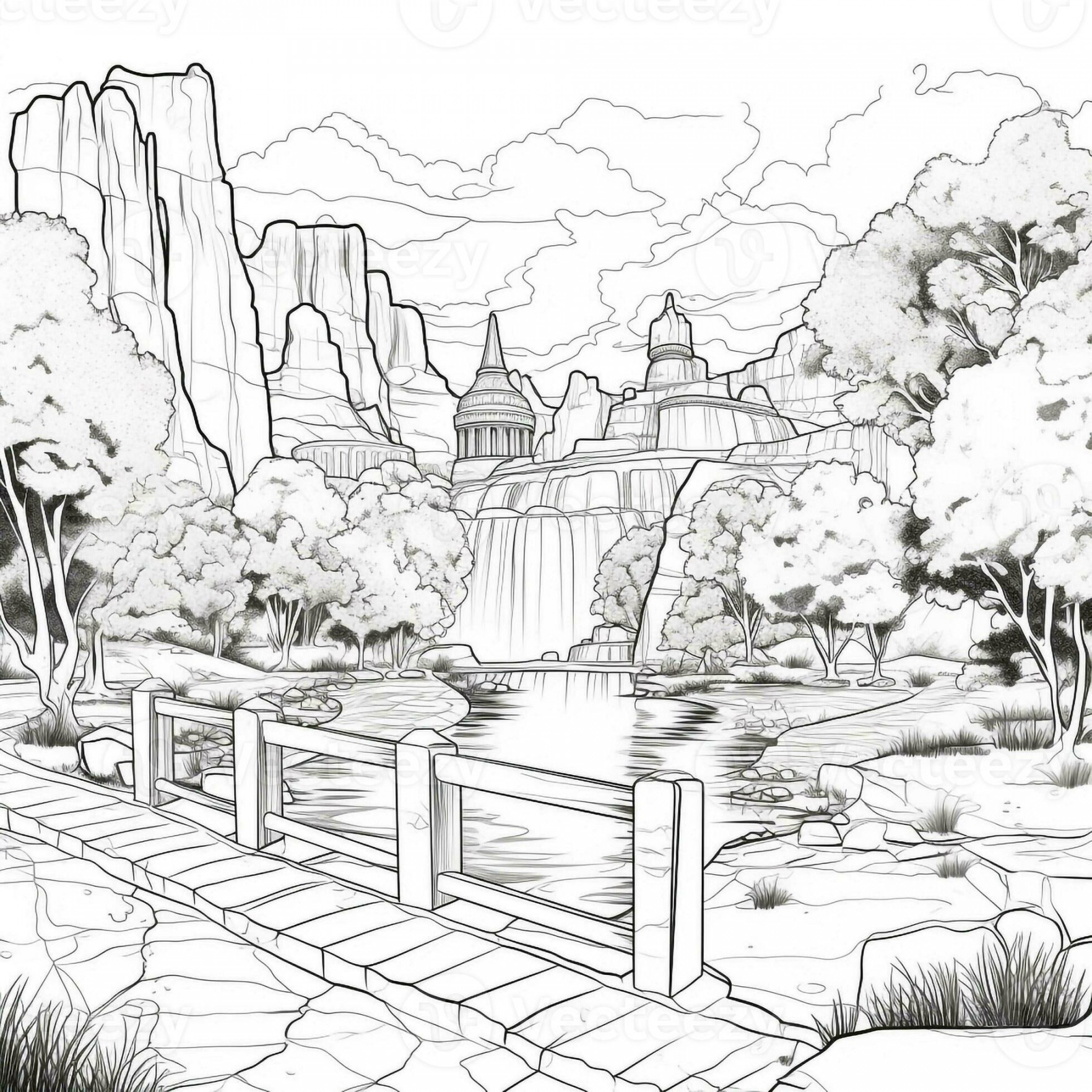 Anime Scenery Coloring Pages  Stock Photo at Vecteezy