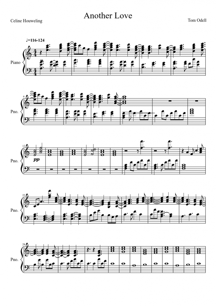 Another Love female key Sheet music for Piano (Solo)  Musescore