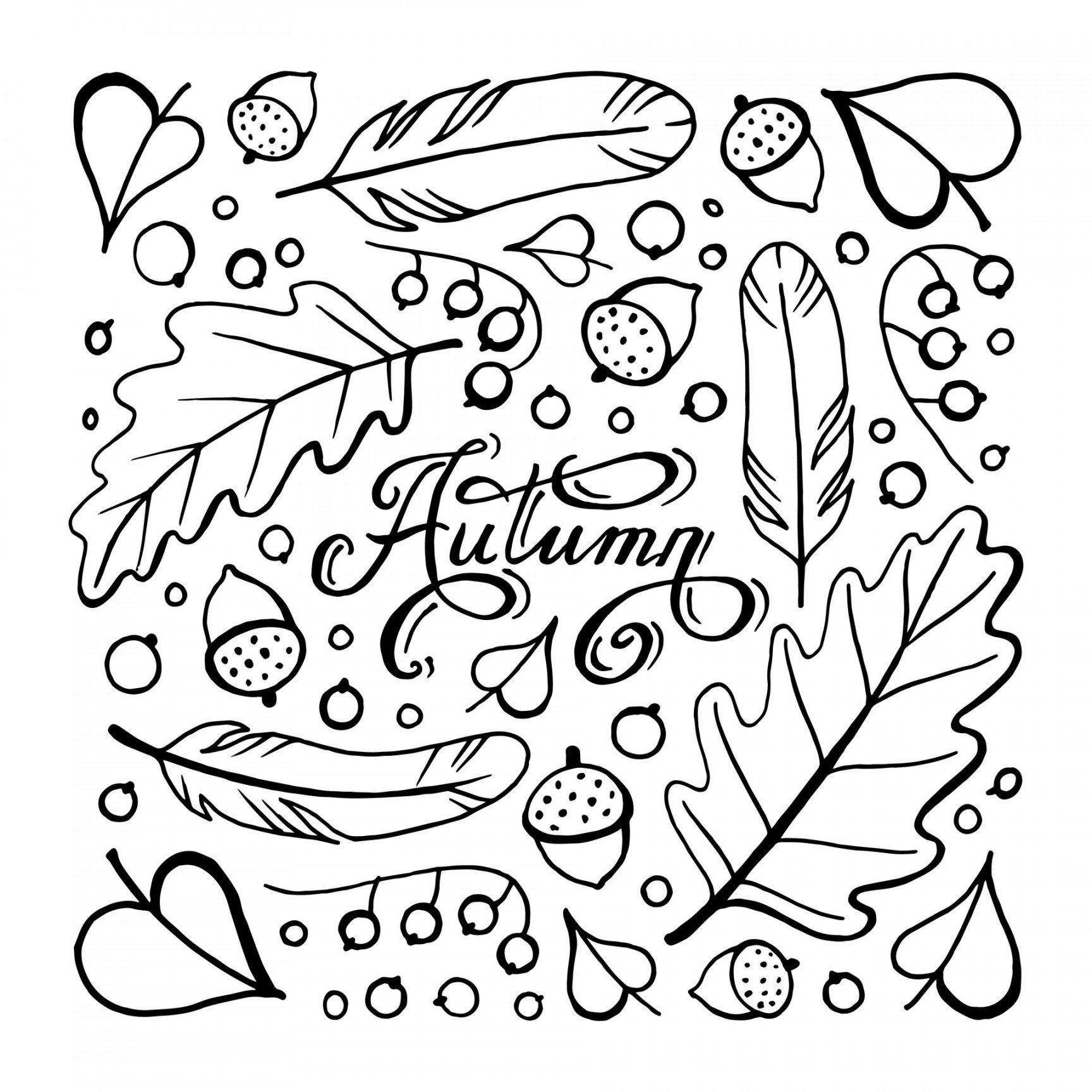 ArtStation - Autumn doodle hand-drawn page with outlines for adult