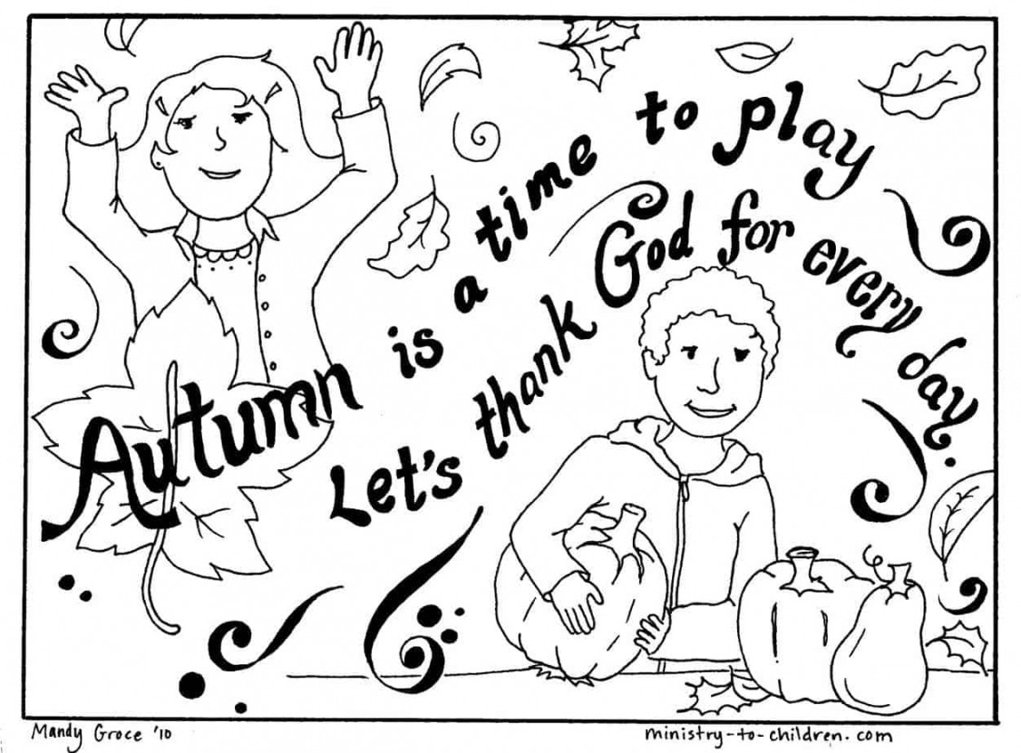 Autumn Coloring Page "Let&#;s Thank God" Easy Printable PDF