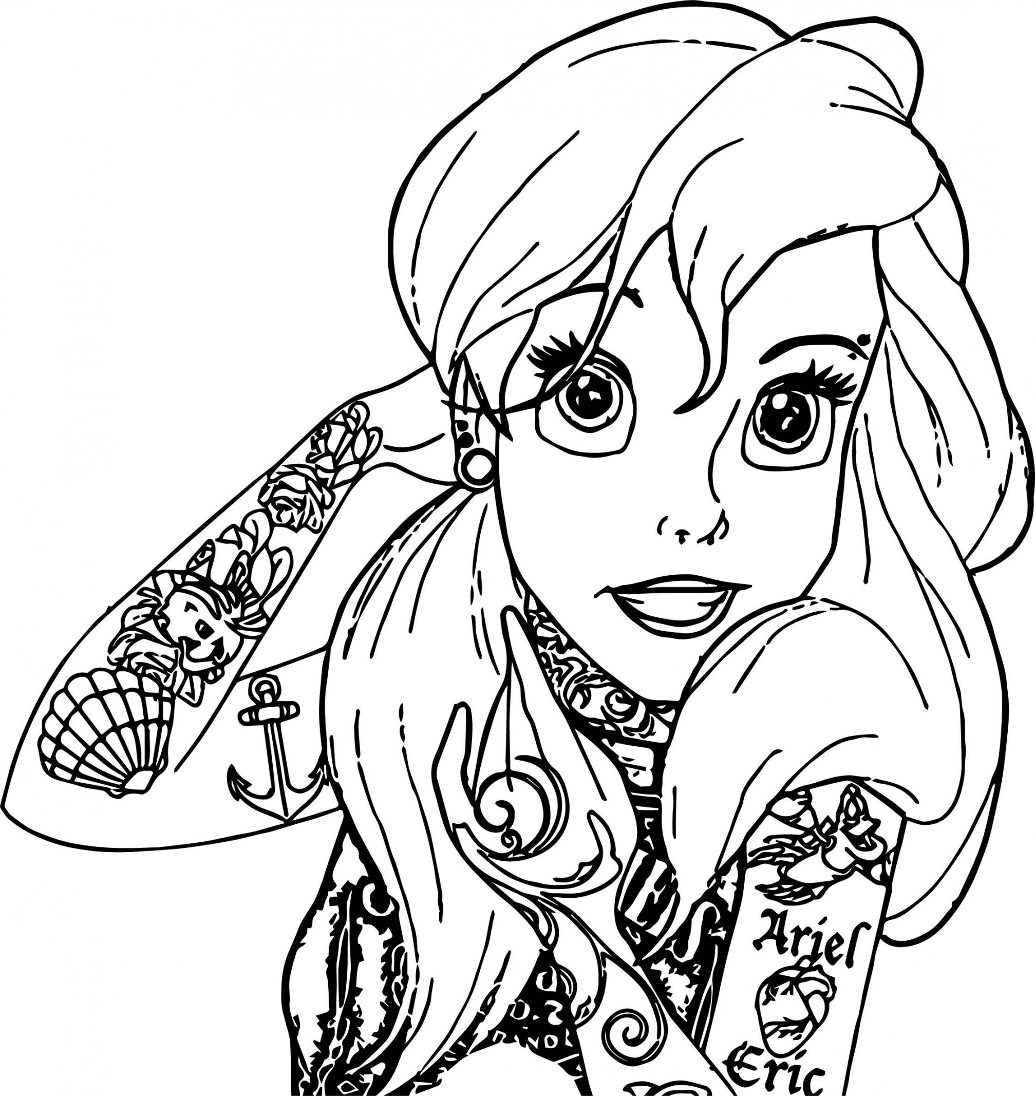 awesome Ariel Mermaid Tattoo Coloring Page  Disney princess