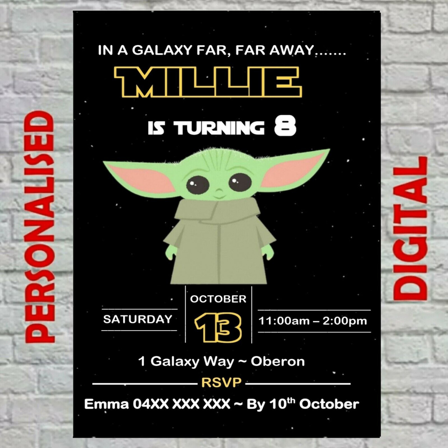 BABY YODA STAR WARS DIGITAL PRINTABLE BIRTHDAY PARTY INVITATION