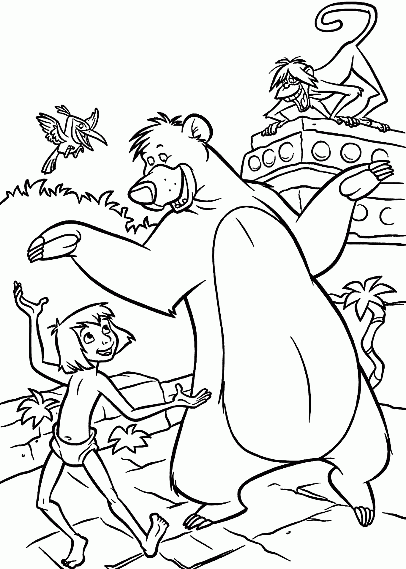 Baloo from The jungle book coloring pages for kids, printable free