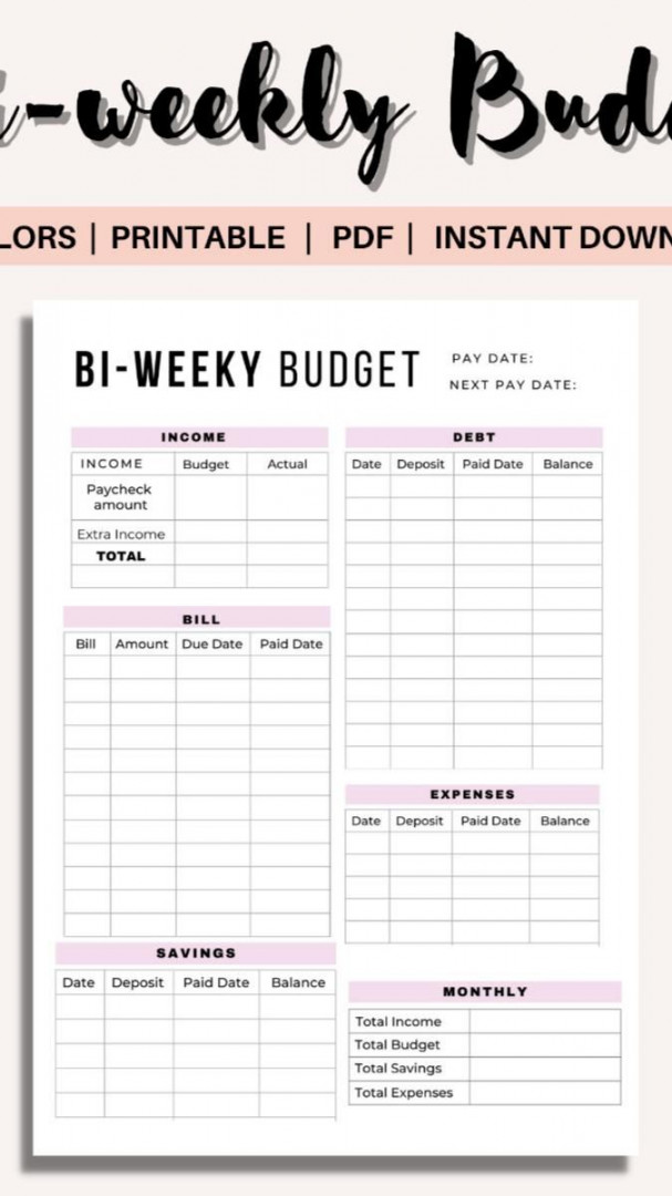 Bi-Weekly Budget Planner Printable download template, Financial