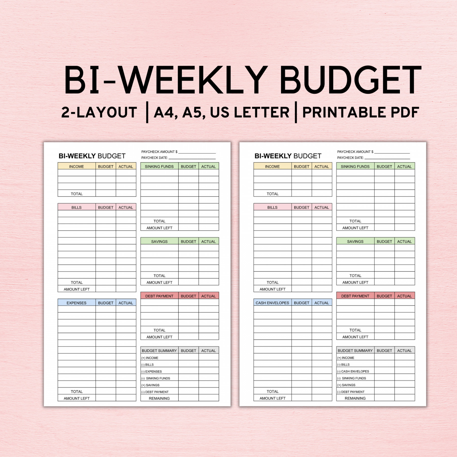 Bi Weekly Budget Planner Template Paycheck Budget Printable - Etsy UK