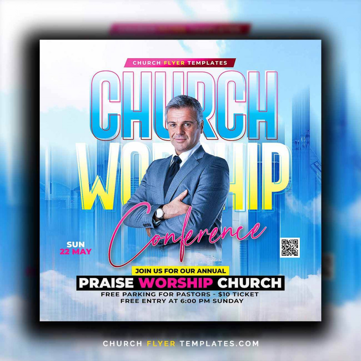 Blue Church Flyer Template PSD Design Posters, Banners, Cards