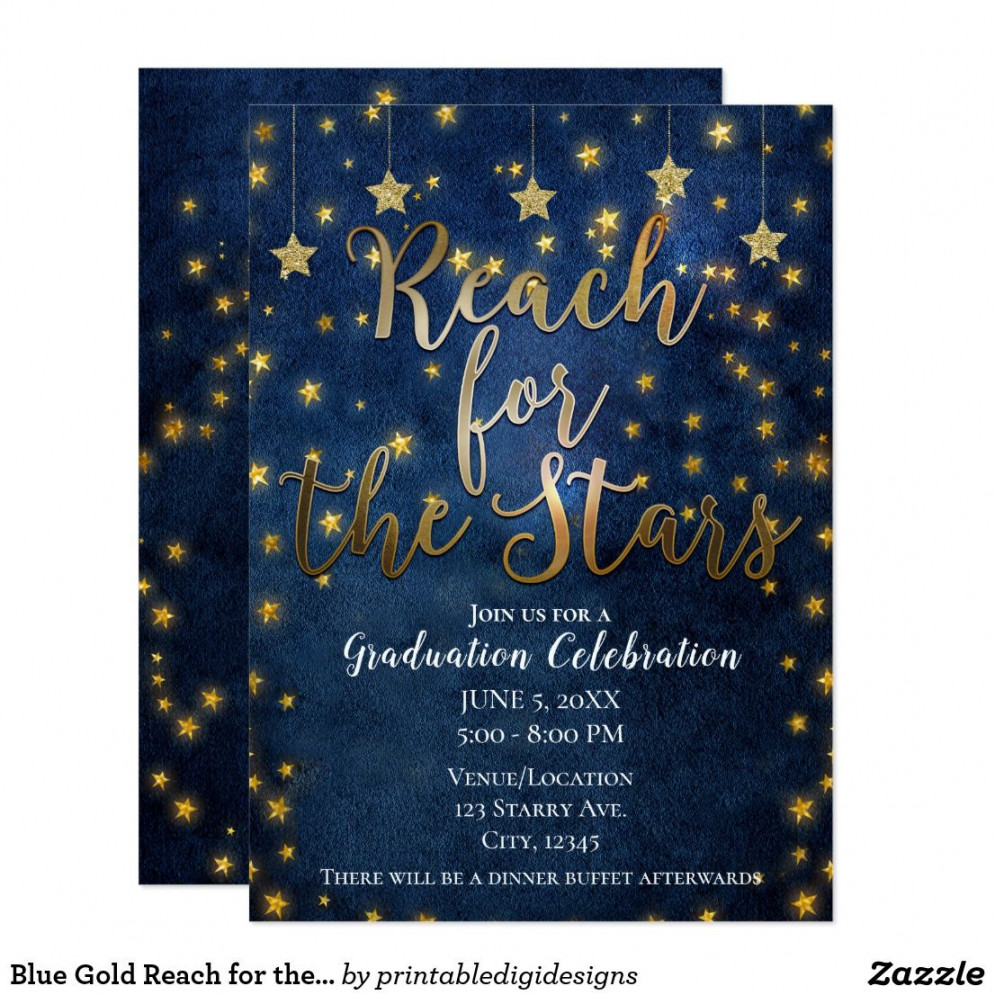 Blue Gold Reach for the Stars Celestial Graduation Invitation