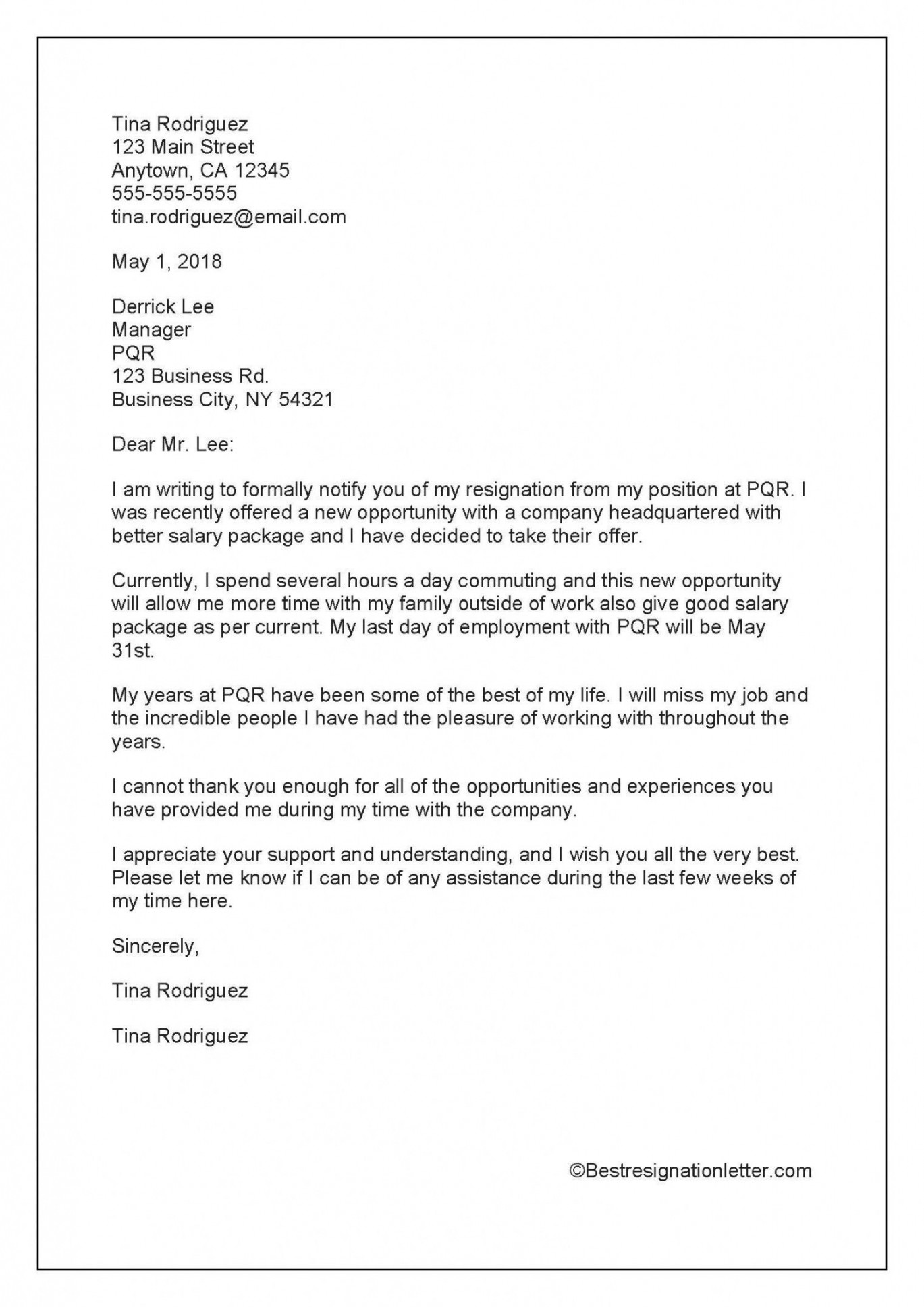 Browse Our Image of Resignation Letter Due To New Job Opportunity