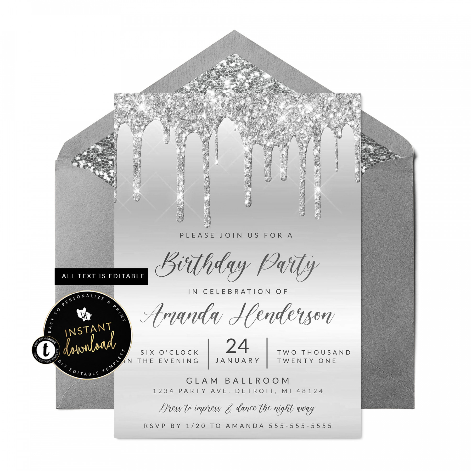 Buy Birthday Invitation Silver Online In India - Etsy India