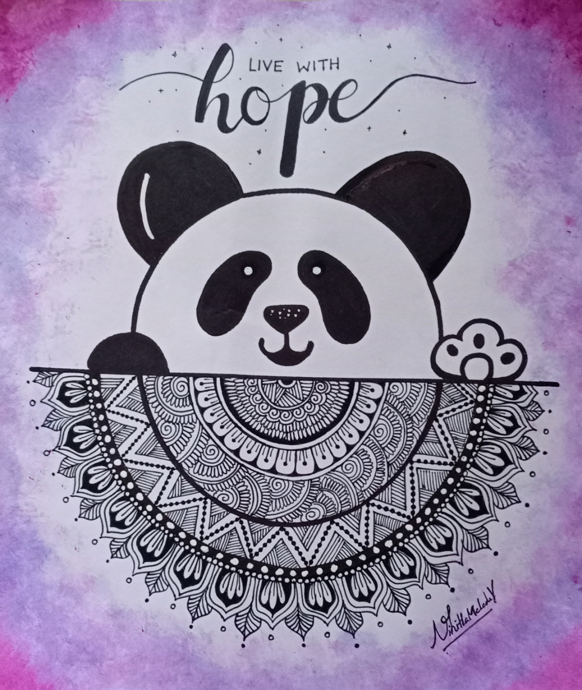 Buy Cute panda mandala art work - with galaxy streaks Handmade