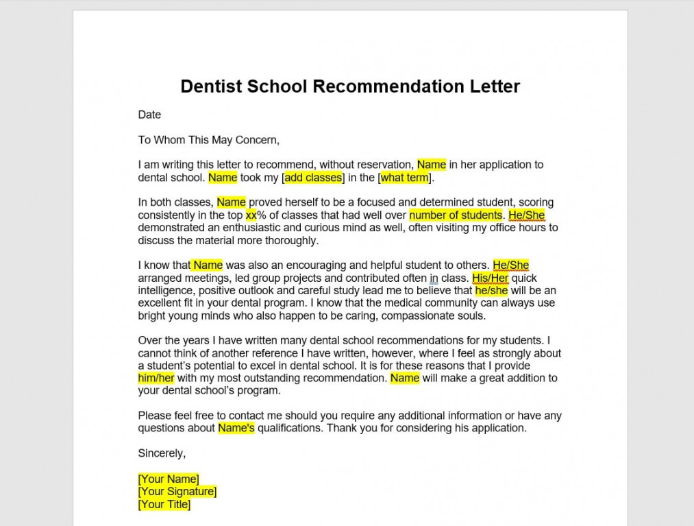 Buy Dental School Recommendation Letter Template Dental School