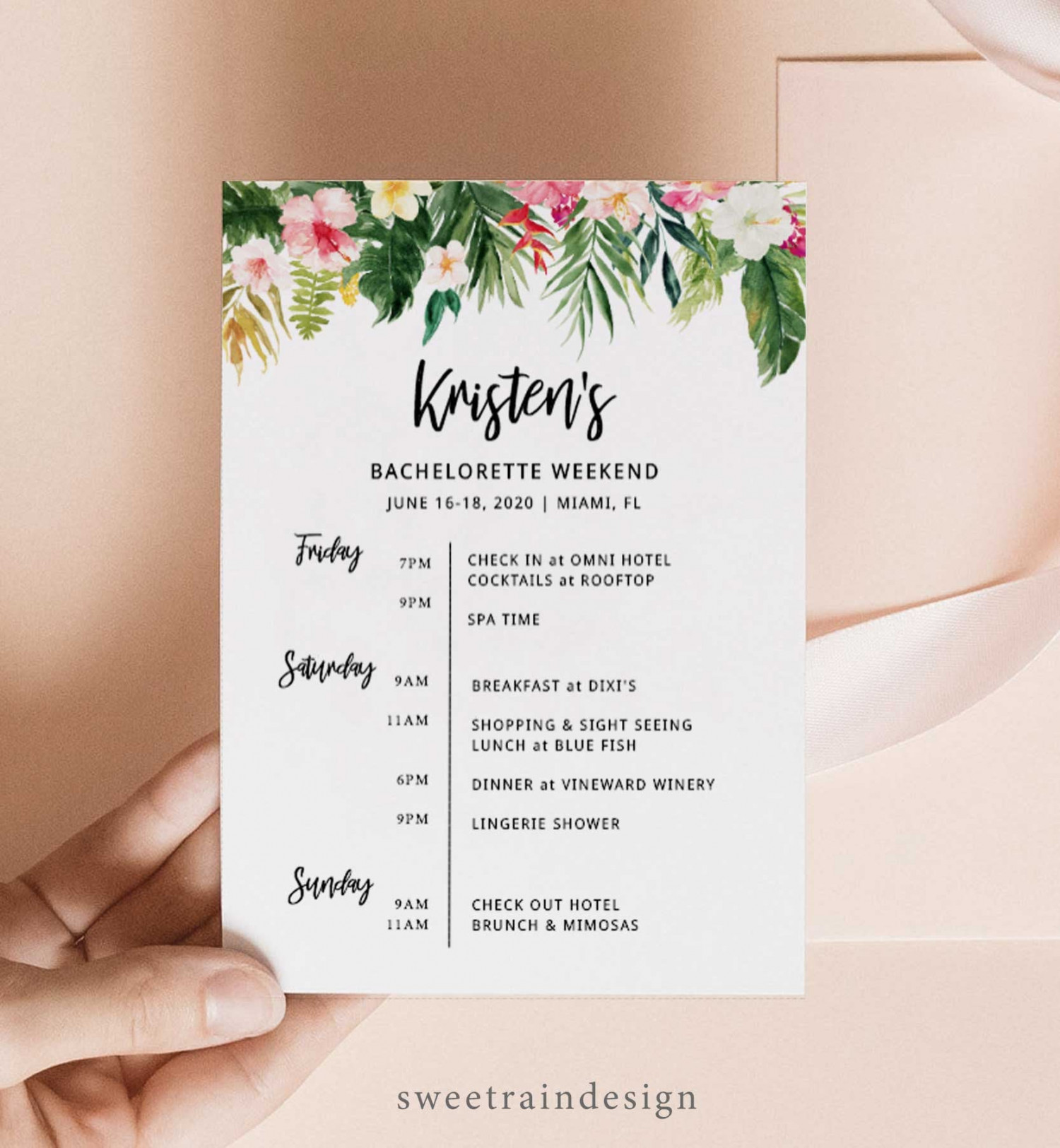 Buy Tropical Bachelorette Itinerary Template Han Party Itinerary