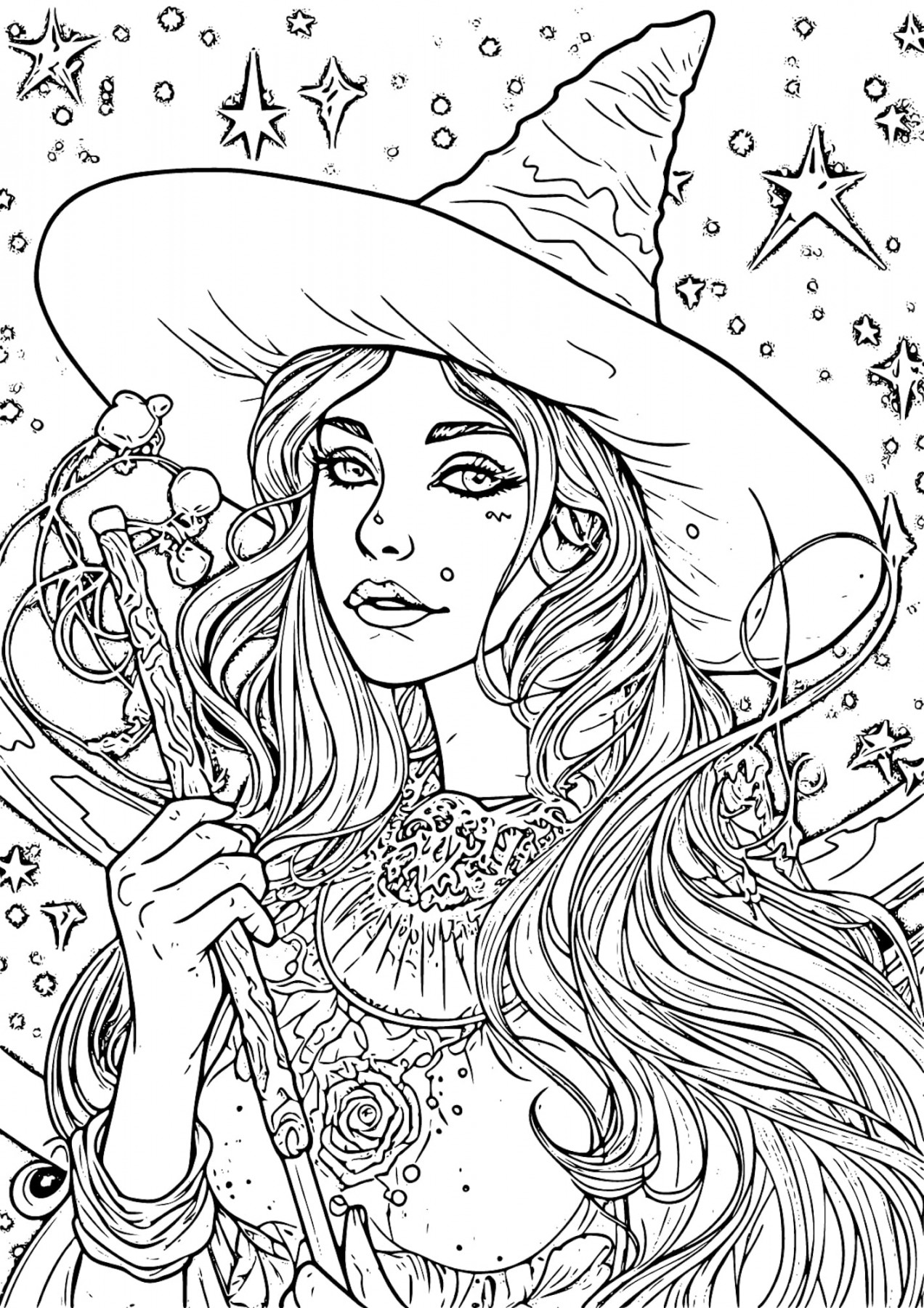 Captivating Witch Coloring Pages For Kids and Adults