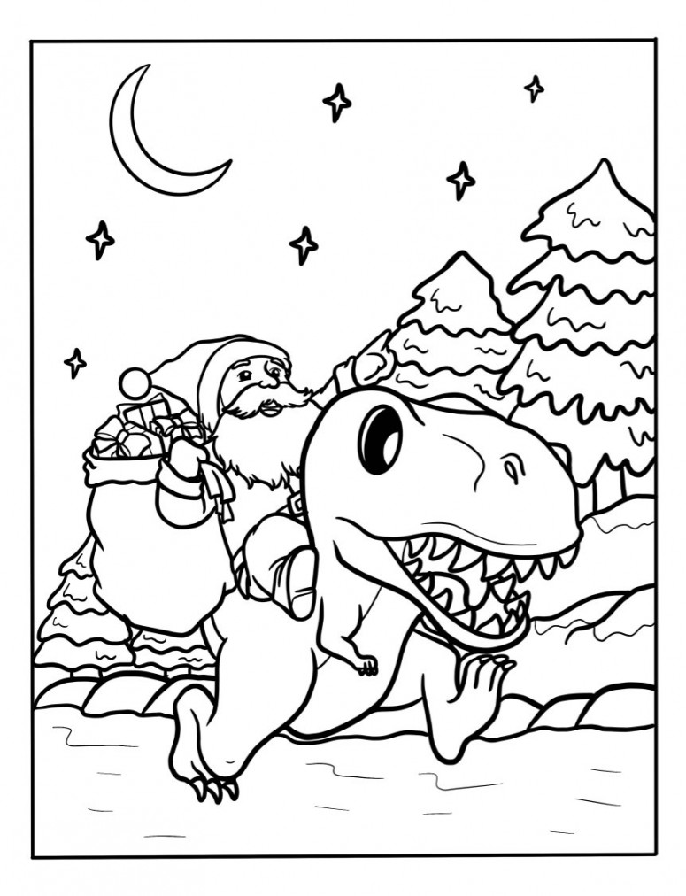 Christmas Dinosaur Coloring Page - Printable And Free