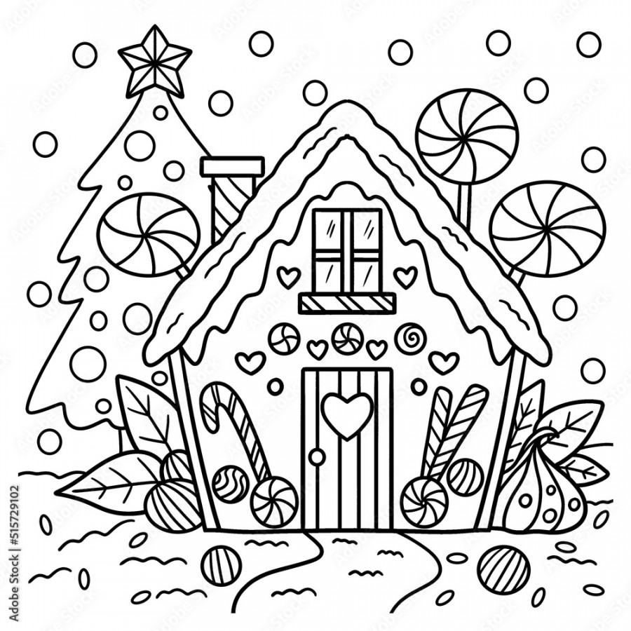 Christmas Gingerbread House Coloring Page Stock-Vektorgrafik