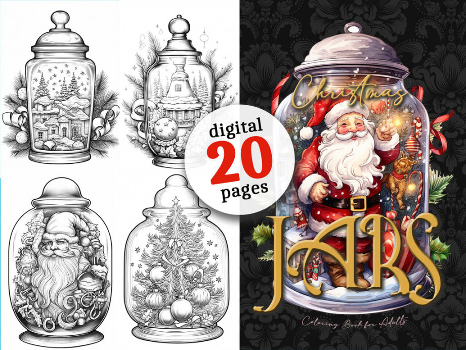 Christmas Jars Coloring Book Grayscale (Digital) – Monsoon