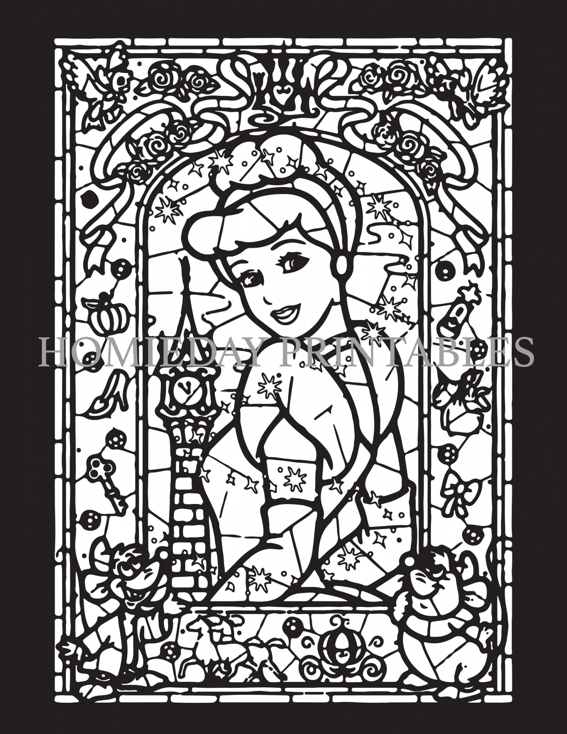 Cinderella Stain Glass Coloring Page Coloring for (Download Now