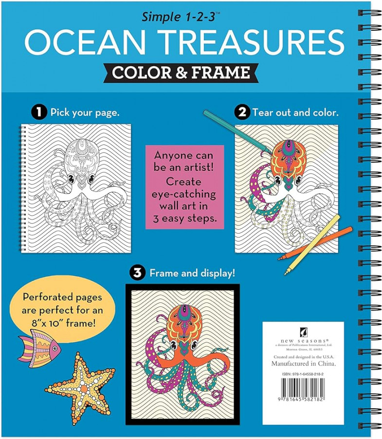 Color & Frame - Ocean Treasures (Adult Coloring Book) : New