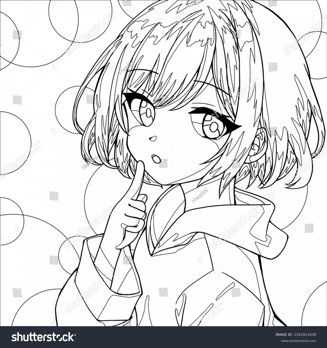 Coloring Character Girl Short Hair Stock Illustration