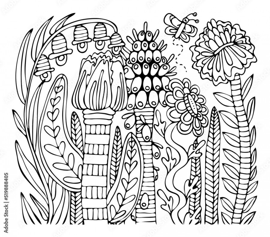 Coloring page bouquet of flowers thin line art