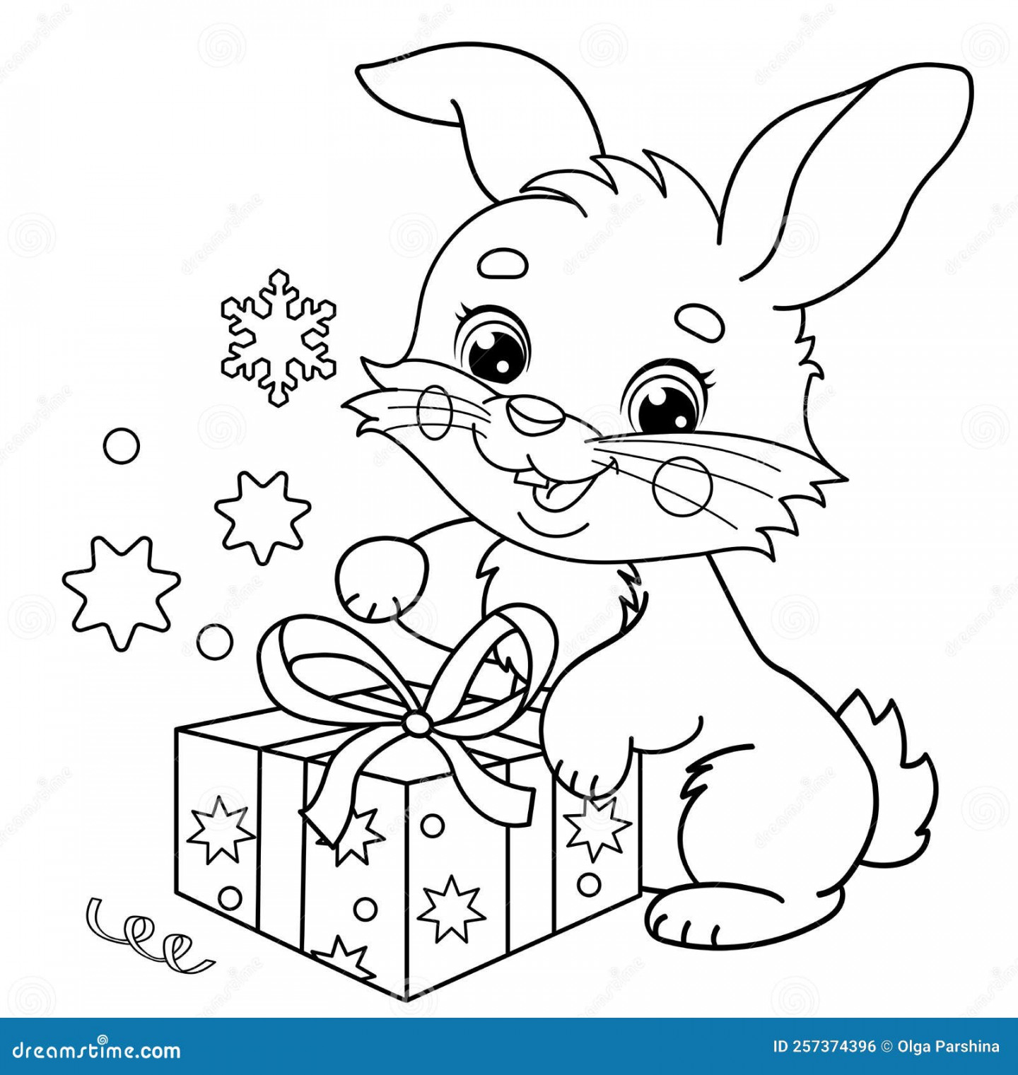 Coloring Page Outline of Cute Bunny or Rabbit with Gifts