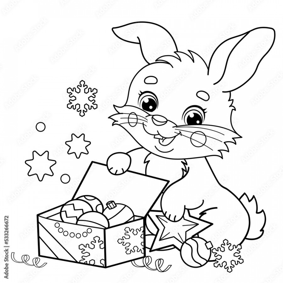 Coloring Page Outline Of cute bunny or rabbit with gifts