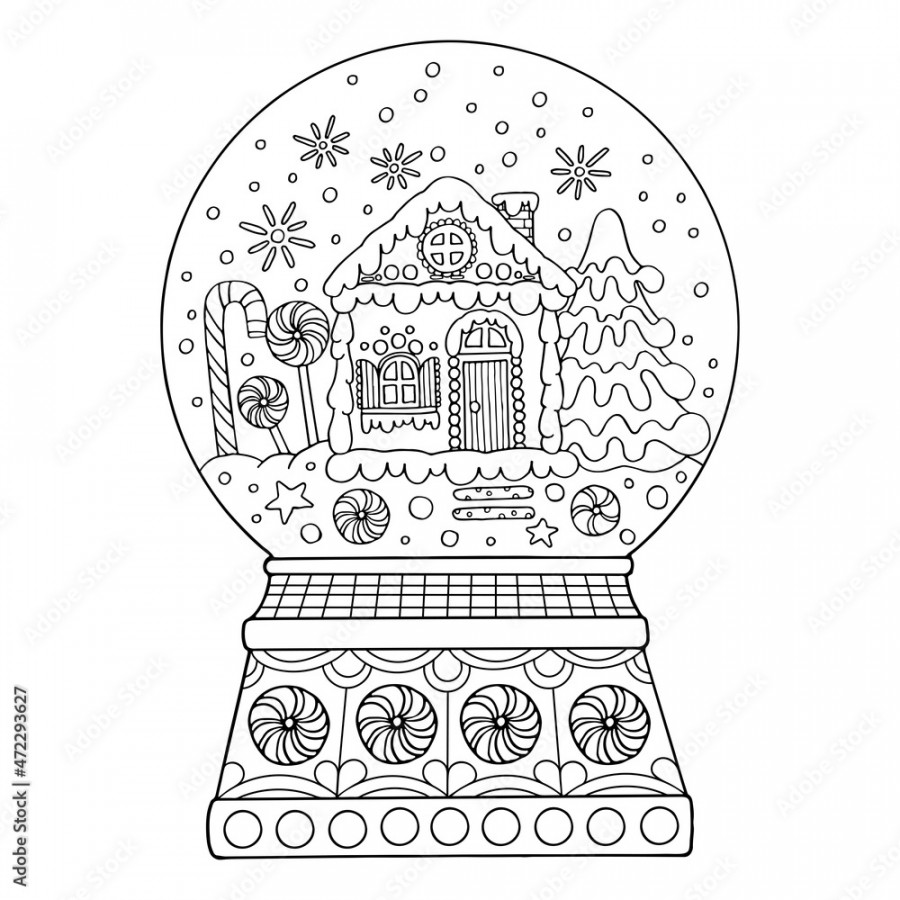 Coloring page snow globe, thin line art. A Christmas gift