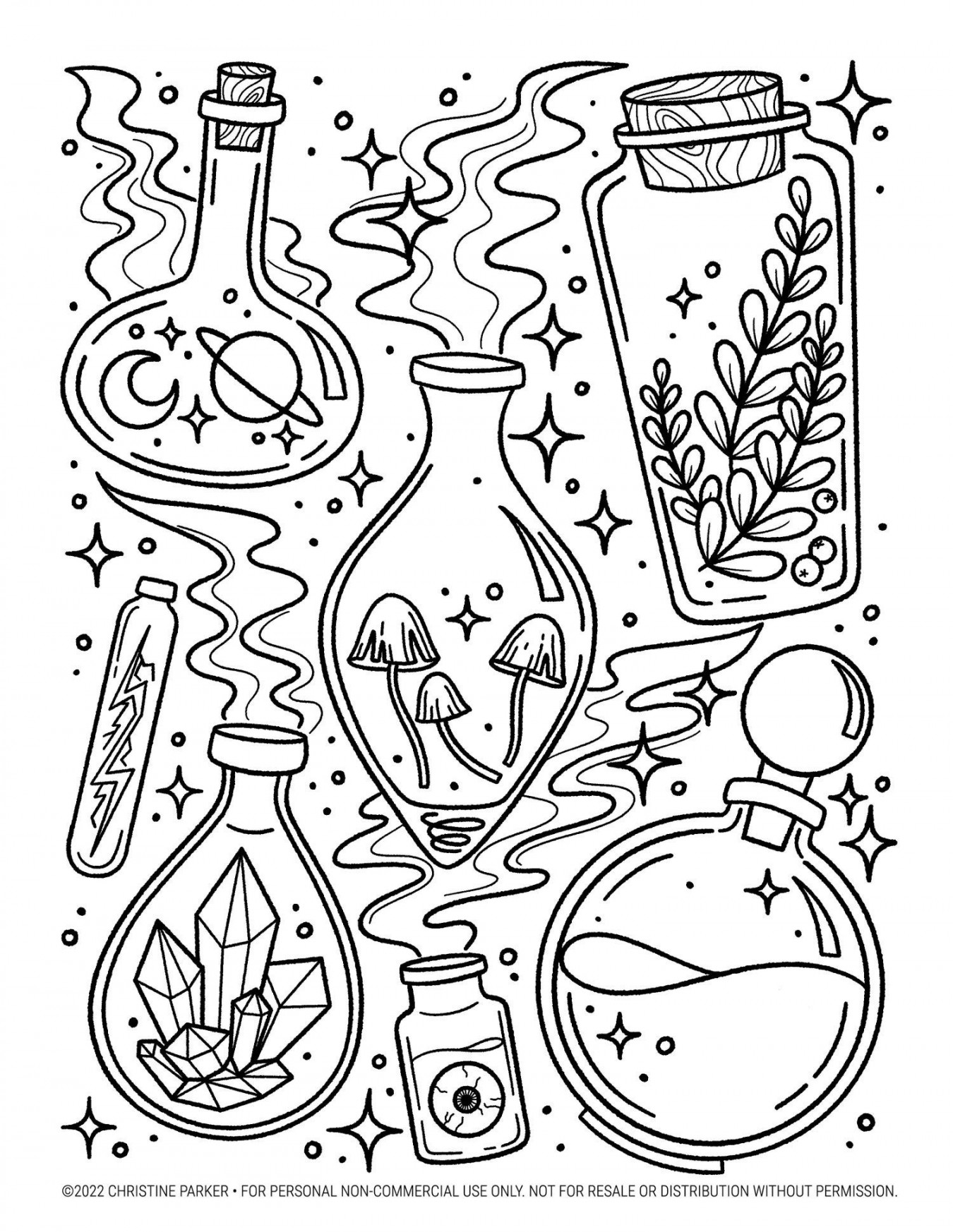 Coloring Page ✦ Witchy Potions ✦ -- - Payhip  Witch