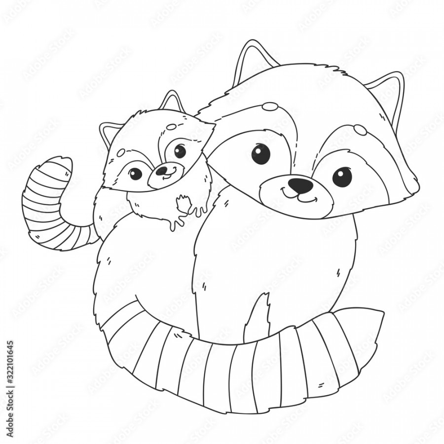 Coloring page with cute racoon