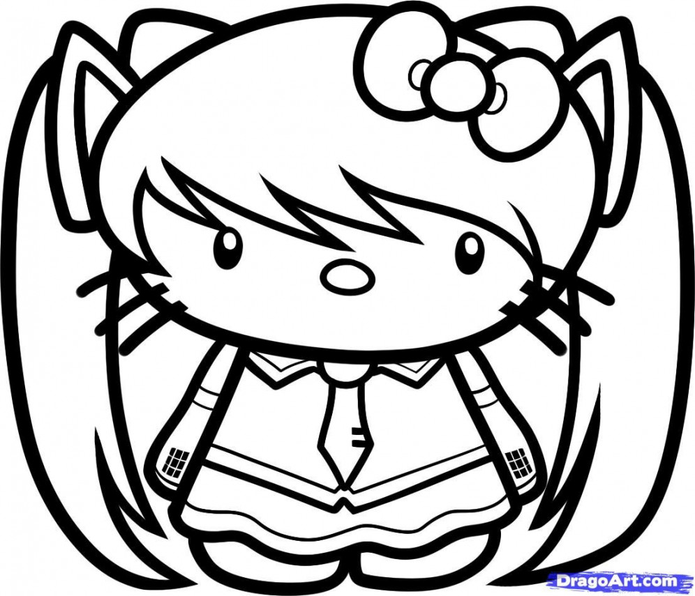 coloring pages hello kitty  How to Draw Miku Hatsune Hello Kitty