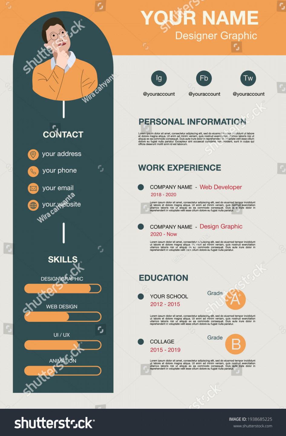 Creative Resume CV Template Design Mit: Stock-Vektorgrafik