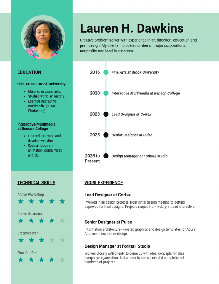 Creative Timeline Simple Resume - Venngage