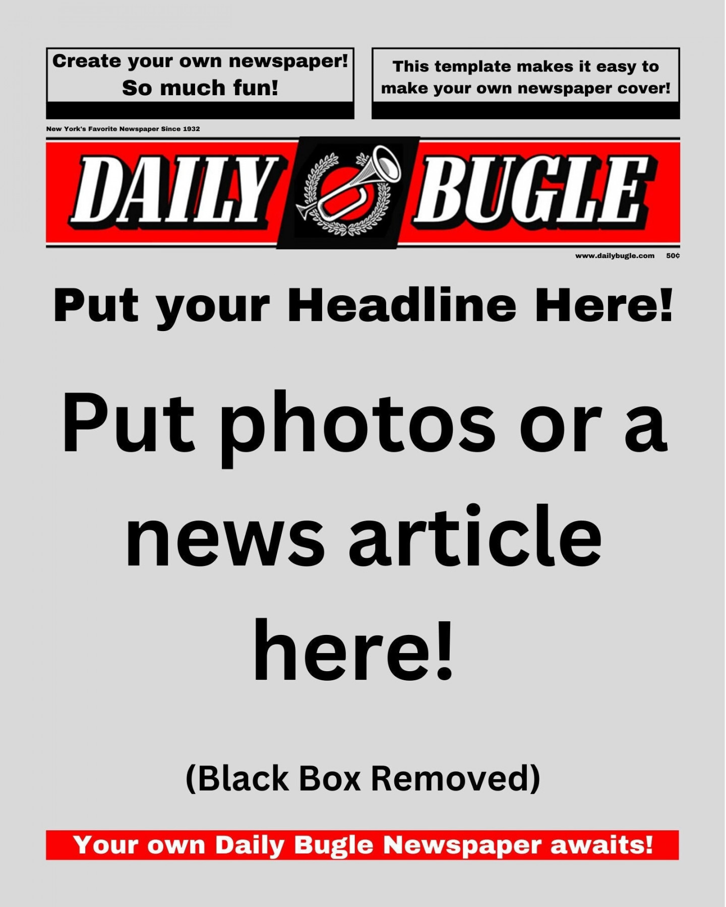 Custom Spider-man Daily Bugle Newspaper Template Version  - Etsy