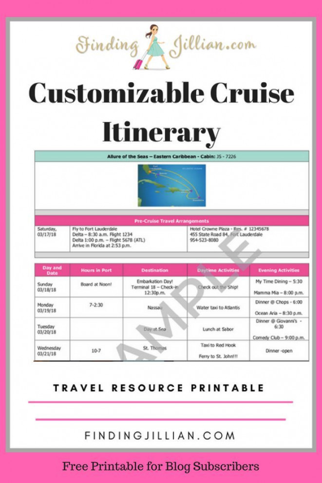 Customizable Cruise Itinerary  Disney cruise itinerary, Cruise