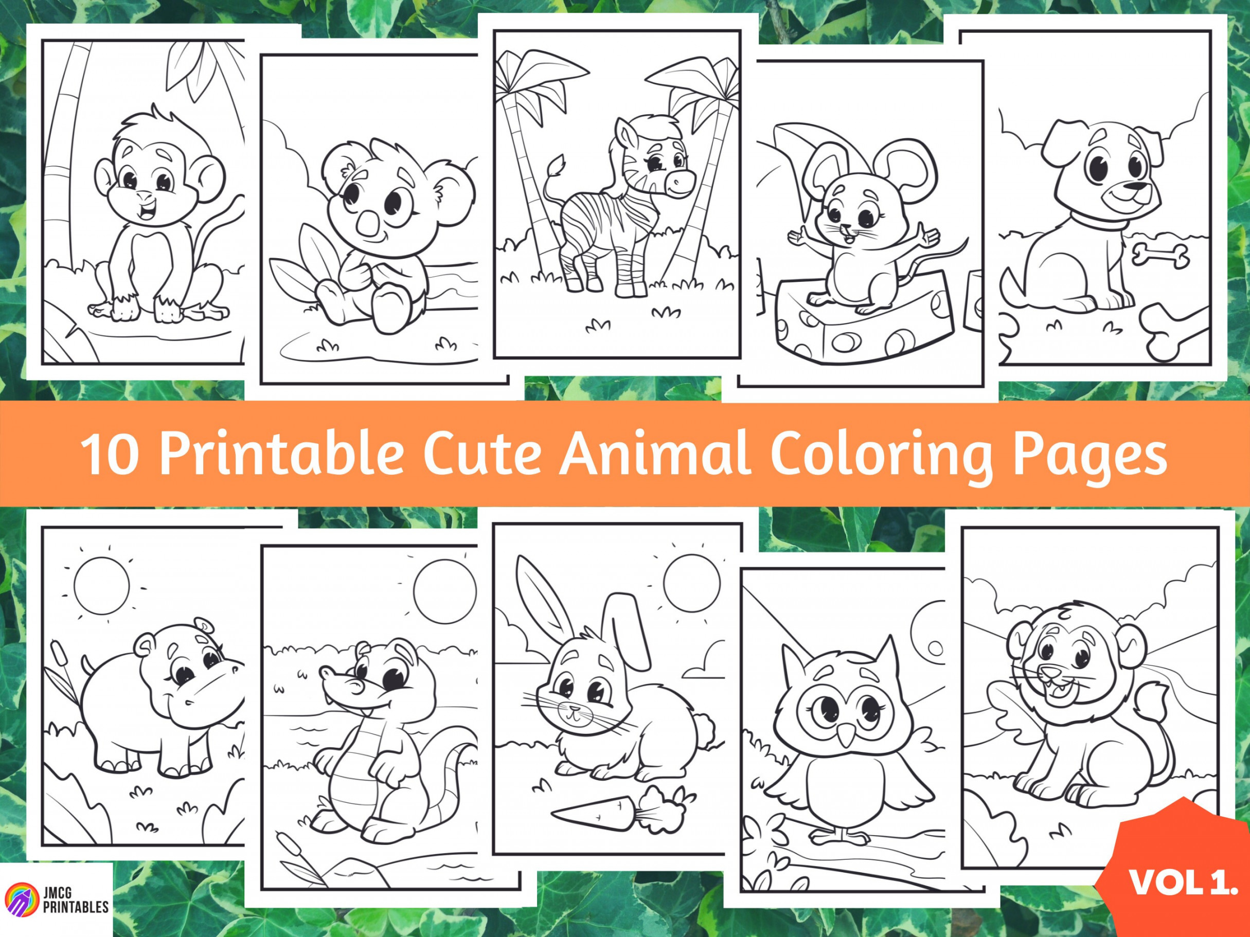 Cute Animal Coloring Pages for Kids Printable Volume  - Etsy