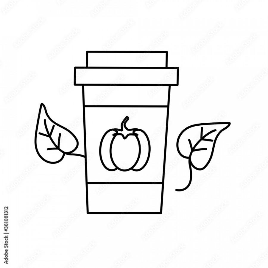 Cute black and white pumpkin spice latte with leaves vector