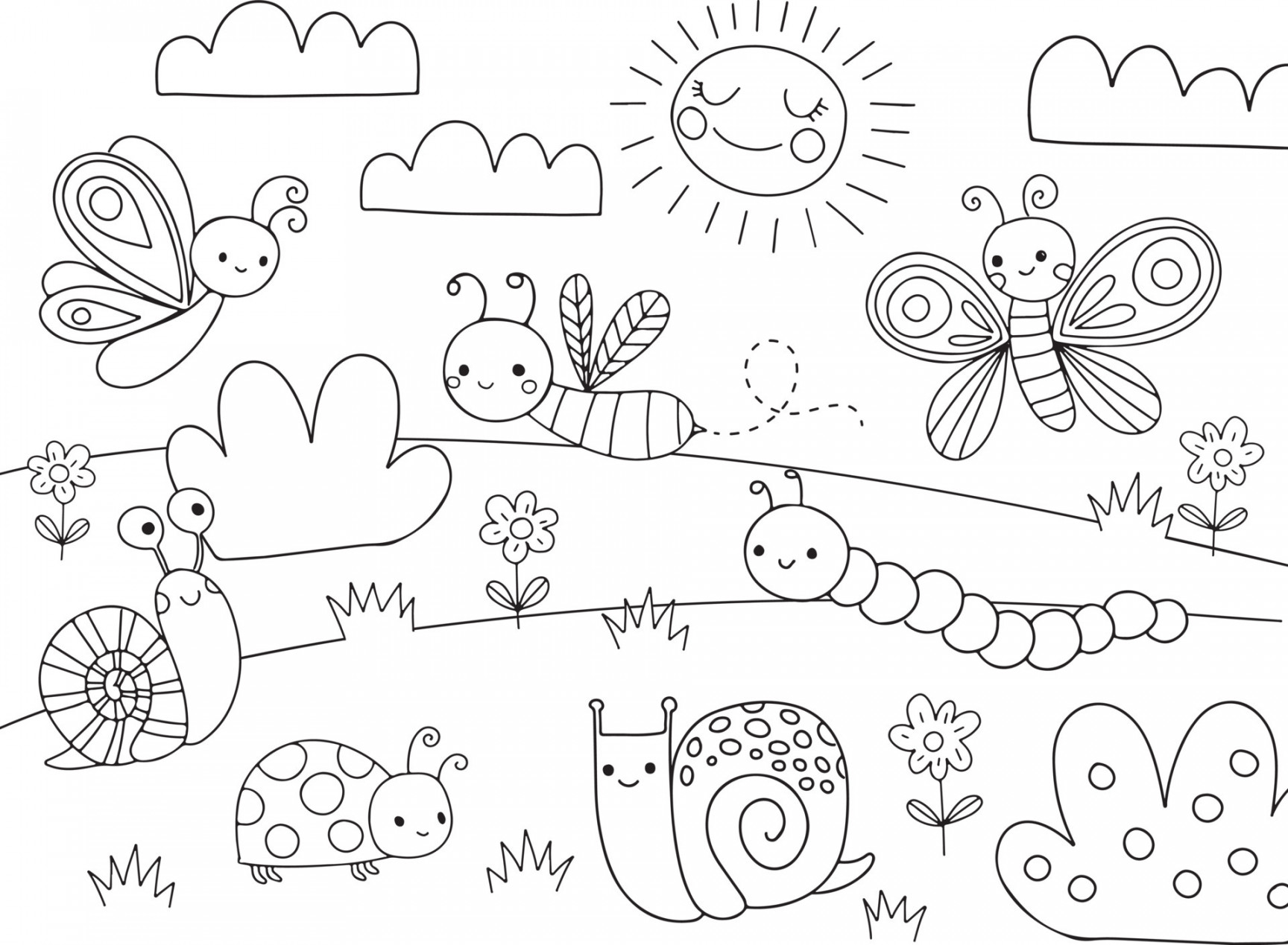 Cute Cartoon Bugs Coloring Page for kids