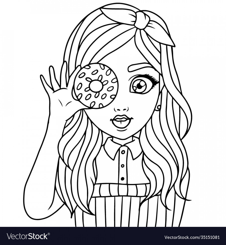 Cute cartoon little girl coloring page Royalty Free Vector