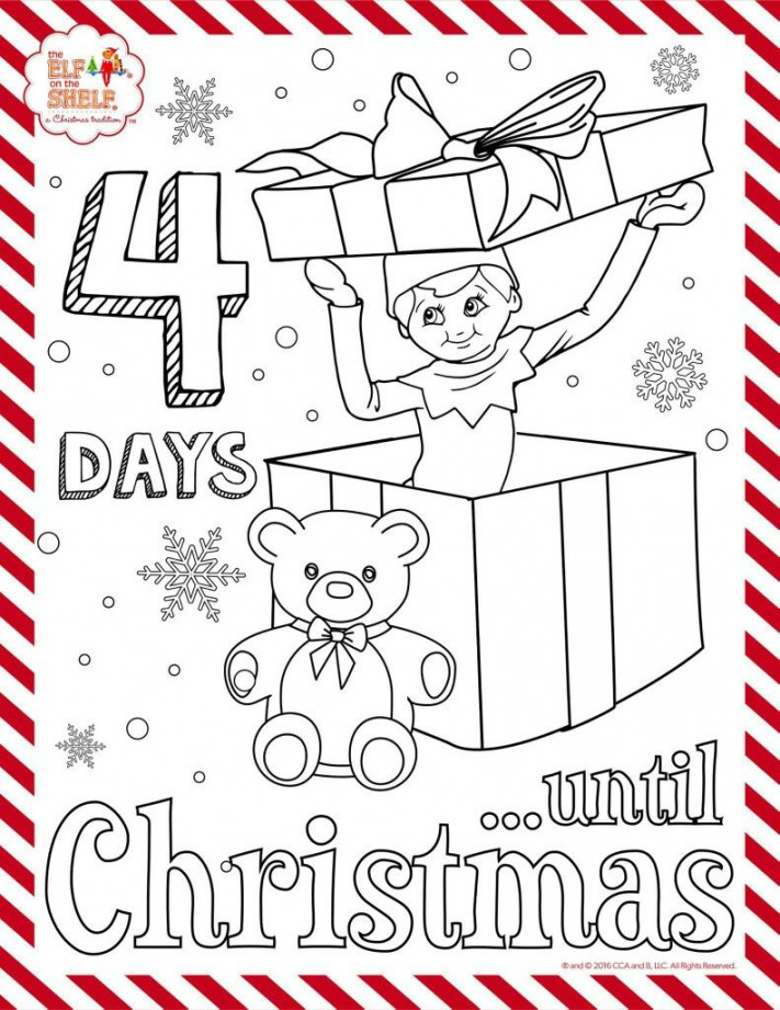 days till Christmas elf on the shelf coloring sheet  Christmas