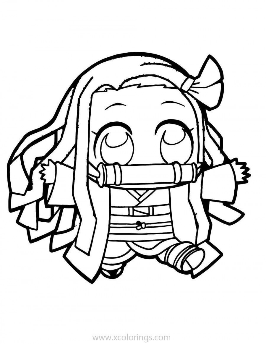 Demon Slayer Coloring Pages Chibi Nezuko Kamado - XColorings