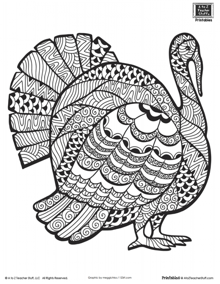 Detailed Turkey Advanced Coloring Page  A to Z Teacher Stuff