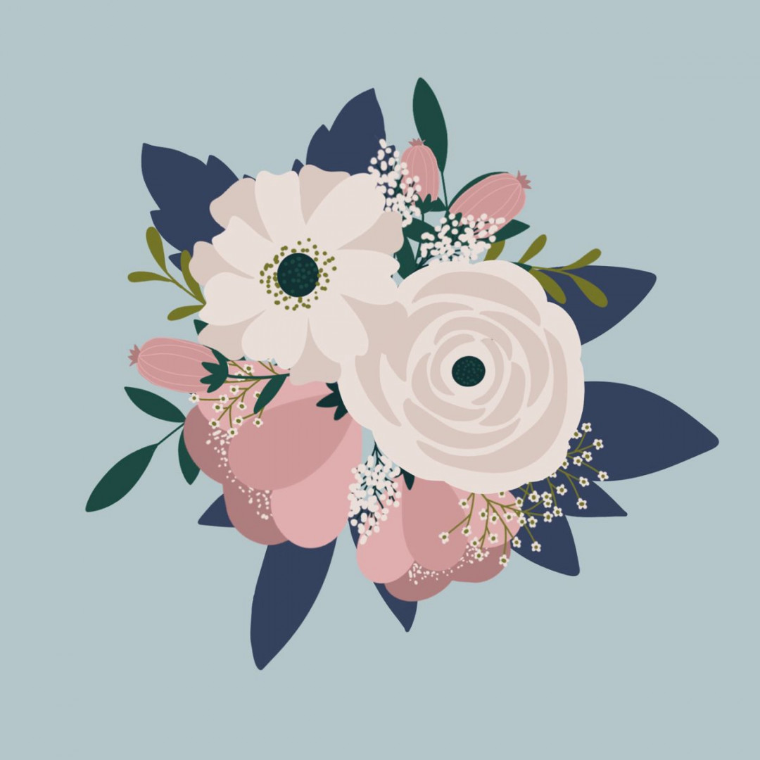 Digital Art  Flat Style Flower Bouquet Illustration in Procreate